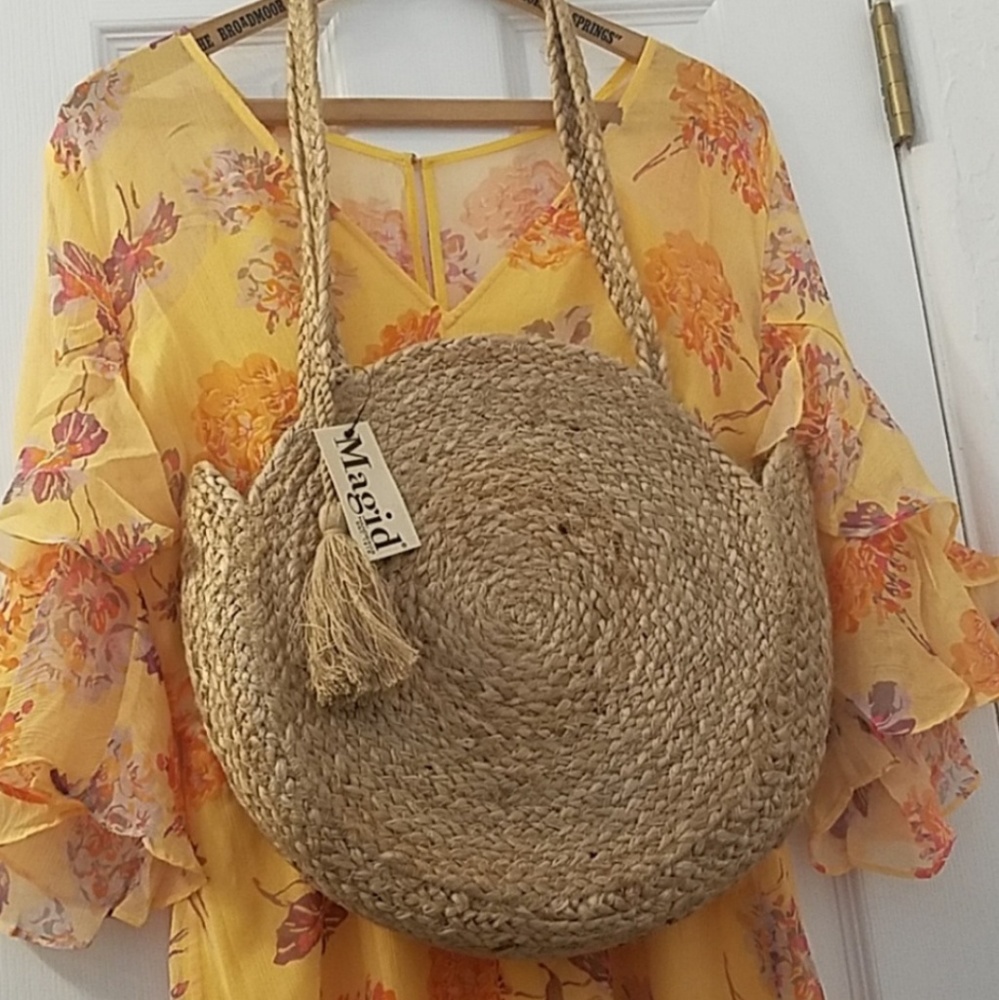 MAGID Natural Jute Palm Leaf Tote NEW - Picture 2 of 6